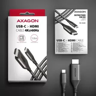 AXAGON Адаптер кабел RVC-HI2MC, USB-C (вход, мъжко) към HDMI 2.0a (изход, мъжко), 4K/60Hz, 1.8м