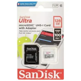 SanDisk Карта памет micro SD - SDXC Ultra 128 GB, Class 10, 100Mbs + Адаптер