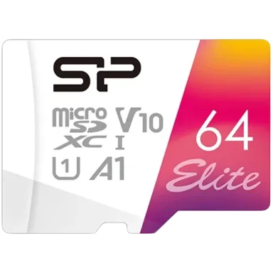 SILICON POWER Elite Colorful  64GB microSD,  V10, U1, A1  Read speeds up to 100 MB/s  with adapter