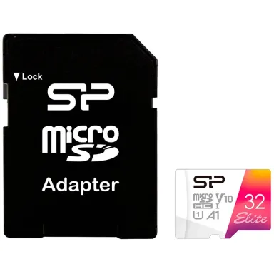 Silicon Power New Elite /class10 32GB mSD Card A1, V10, UHS-1 (U1) R/W: up to 100/30 MB/s, A1, V10, ECC function, Shock/water/x-ray-proof, w/ adapter