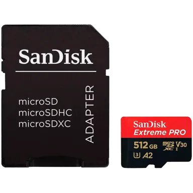 SANDISK Extreme PRO microSDXC 512GB + SD Adapter + 2 years RescuePRO Deluxe up to 200MB/s & 140MB/s Read/Write speeds A2 C10 V30 UHS-I U3