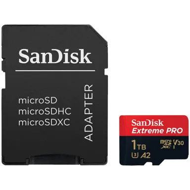 SANDISK Extreme PRO microSDXC 1TB + SD Adapter + 2 years RescuePRO Deluxe up to 200MB/s & 140MB/s Read/Write speeds A2 C10 V30 UHS-I U3