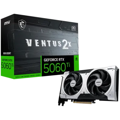 MSI Video Card NVIDIA GeForce RTX 5060 Ti 8G VENTUS 2X OC PLUS, 8GB GDDR7, 128-bit, 2617 MHz Boost, 4608 CUDA Cores, PCIe 5.0 (x8), 3x DP 2.1b, HDMI…