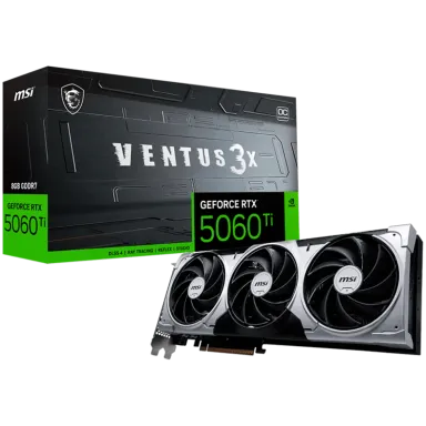 MSI Video Card NVIDIA GeForce RTX 5060 Ti 8G VENTUS 3X OC, 8GB GDDR7, 128-bit, 2617 MHz Boost, 4608 CUDA Cores, PCIe 5.0 (x8), 3x DP 2.1b, HDMI 2.1b…