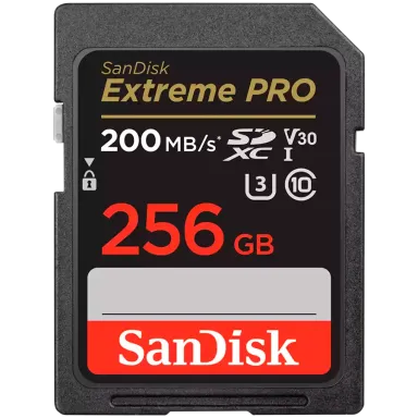 SANDISK Extreme PRO 256GB SDXC Memory Card + 2 years RescuePRO Deluxe up to 200MB/s & 140MB/s Read/Write speeds, UHS-I, Class 10, U3, V30