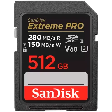 SANDISK Extreme PRO 512GB V60 UHS-II SD cards, 280/150MB/s,V60,C10,UHS-II