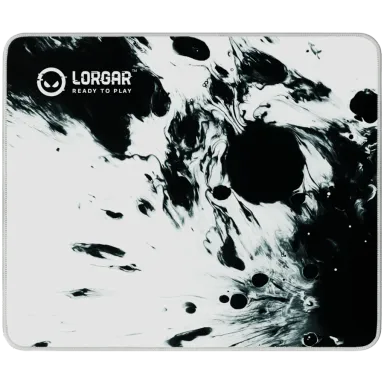 full print white and black design, bottom is black rubber with embossed LORGAR logo with double side edge stitching
