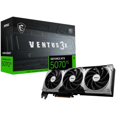 MSI Video Card Nvidia GeForce RTX 5070 Ti 16G VENTUS 3X OC (16GB GDDR7/256bit, PCI-E Gen5, 3x DP 2.1, 1x HDMI 2.1, 1x 16-pin Power Connector, Retail)