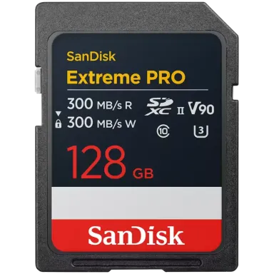 SANDISK Extreme PRO 128GB SDXC Memory Card, 300MB/s Read & Write speeds, 8K, V90, UHS-II