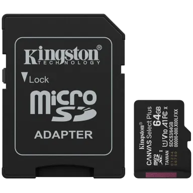 Kingston 64GB microSDXC Canvas Select Plus Gen3 100MB/s A1 Card + Adapter