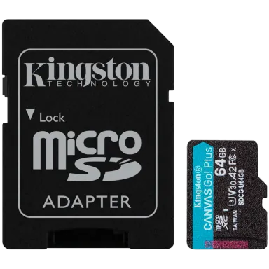 Kingston 64GB microSDXC Canvas Go Plus Gen4 200MB/s A2 U3 V30 Card + Adapter