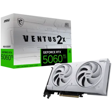 MSI Video Card NVIDIA GeForce RTX 5060 Ti 8G VENTUS 2X OC WHITE PLUS, 8GB GDDR7, 128-bit, 2617 MHz Boost, 4608 CUDA Cores, PCIe 5.0 (x8), 3x DP 2.1b…