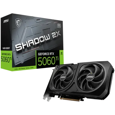 MSI Video Card NVIDIA GeForce RTX 5060 Ti 16G SHADOW 2X OC PLUS, 16GB GDDR7, 128-bit, 2602 MHz Boost, 4608 CUDA Cores, PCIe 5.0 (x8), 3x DP 2.1b…
