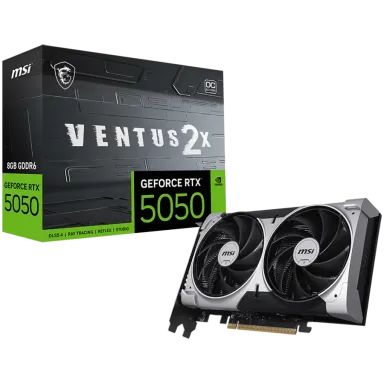 MSI Video Card NVIDIA GeForce RTX 5050 8G VENTUS 2X OC, 8GB GDDR6, 128-bit, 2602 MHz Boost, 2560 CUDA Cores, PCIe 5.0 (x8), 3x DP 2.1b, HDMI 2.1b…