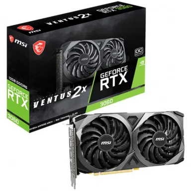 MSI Video Card Nvidia GeForce RTX 3060 VENTUS 2X 12G OC, 12GB GDDR6, 192-bit, 360 GB/s, 15 Gbps Effective Memory Clock, 1807 MHz Boost, 3584 CUDA…