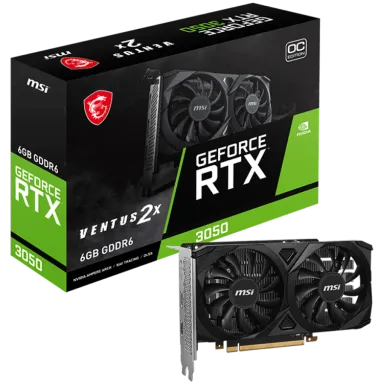 MSI Video Card Nvidia GeForce RTX 3050 VENTUS 2X E 6G OC, 6GB GDDR6, 96bit, Boost: 1492 MHz, 2304 CUDA Cores, PCIe 4.0, 1x DP 1.4a, 2xHDMI 2.1a, RAY…