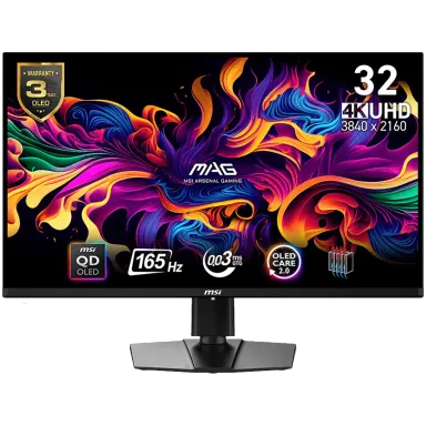 MSI MAG 321UP QD-OLED Gaming Monitor, 31.5" 165Hz, UHD (3840x2160) 16:9, QD-OLED Anti-Reflection, 0.03ms, 250nits, 1500000:1, 178/178, AMD FreeSync…