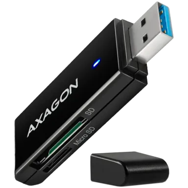 Axagon Slim super-speed USB 3.2 Gen 1 card reader with a direct USB-A connector.