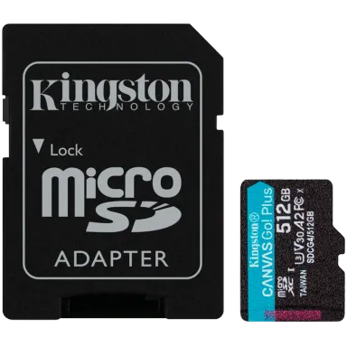 Kingston 512GB microSDXC Canvas Go Plus Gen4 200MB/s A2 U3 V30 Card + Adapter