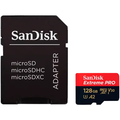 SANDISK Extreme PRO microSDXC 128GB + SD Adapter + 2 years RescuePRO Deluxe up to 200MB/s & 90MB/s Read/Write speeds A2 C10 V30 UHS-I U3
