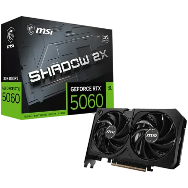 MSI Video Card NVIDIA GeForce RTX 5060 8G SHADOW 2X OC, 8GB GDDR7, 128-bit, 2535 MHz Boost, 3840 CUDA Cores, PCIe 5.0 (x8), 3x DP 2.1b, HDMI 2.1b…