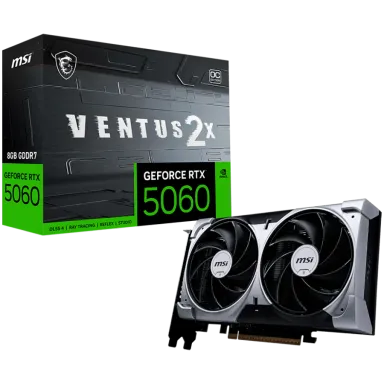 MSI Video Card NVIDIA GeForce RTX 5060 8G VENTUS 2X OC, 8GB GDDR7, 128-bit, 2535 MHz Boost, 3840 CUDA Cores, PCIe 5.0 (x8), 3x DP 2.1b, HDMI 2.1b…