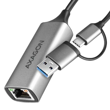 AXAGON ADE-TXCA USB-C USB3.2 Gen 1 + USB-A reduction- Gigabit Ethernet 10/100/1000 Adapter, metal, titan grey